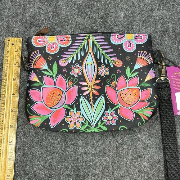 Laurel Burch Wristlet Colorful Floral Soft Neoprene Texture Detachable Strap NEW - Picture 7 of 10
